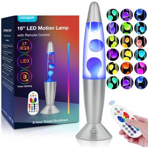 Lazzgan 17 Color Changing LED Liquid Motion Lamp: 16 inches Night Lights with Remote Control, Home Decoration Mood Lighting, Christmas Gifts Table Lamp for Adults and Kids Bedroom,White Wax