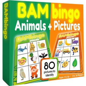 THE BAMBINO TREE Animal and Picture Bingo Game for Kids - Flash Cards Matching Learning Board Game for Ages 3-6 Preschool, Kindergarten & Family Fun