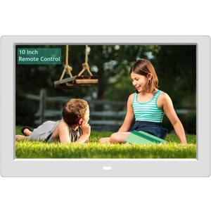10.1 Inch USB Digital Picture Frame, Non-WiFi SD Card Electric Photo Frame IPS Screen HD Display with Remote Control, Digital Photo Frame with USB Port Support Video and Slideshow, Gift for Seniors (USB Frame 1.0-White)