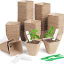 Square Peat Nursery Pots 12 Pcs 3in Biodegradable, with Humidity Dome and Label, Used for Outdoor Gardens in Plant Nurseries