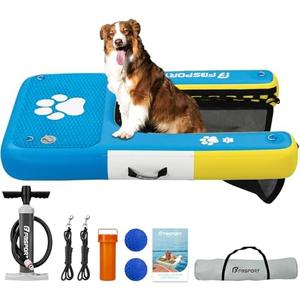 FBSPORT Inflatable Dog Boat Ramp Floating Dock Water Ramp Ladder for Pool, Boat, Non-Slip EVA Floating Ladder Pool Ramp for Dog Up to 220 LBs, Safe & Easy Access Dog Pool Ramp