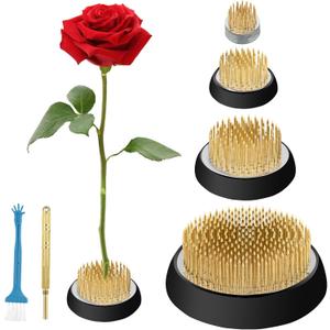 VEEVIIY 4 Pcs Kenzan Flower Frogs for Floral Arrangements, Metal Pin Frog Ikebana Stem Holder, Flower Arrangement Supplies Set with Straightener and Cleaning Brush (0.9, 1.3, 1.8, 2.8)