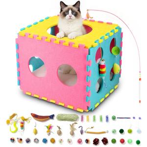 41 Pcs Interactive Cat Toys for Indoor Cats, Kitten Toys with Soft Pillow, Catnip Toys, Chew Rope, Feather Wand, Springs and Balls for Indoor Kittens