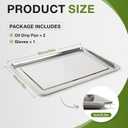 Stainless Steel Oil Drip Pan Set, 2 Pack, 23.6 × 15.7 × 0.8 in with Gloves