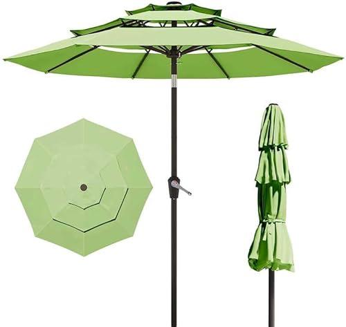Patio Kingdom 10FT Patio Umbrella 3 Tiers Outdoor Market Umbrella w/Push Button Tilt, Crank, UV and Waterproof Table Umbrella for Garden, Pool, Backyard, Deck, Lawn, Apple Green