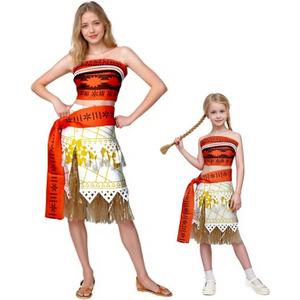 Womens Island Princess Costume Dress Hawaiian Adventure Dress with Necklace Halloween Party Outfits Full Set (160, Orange)