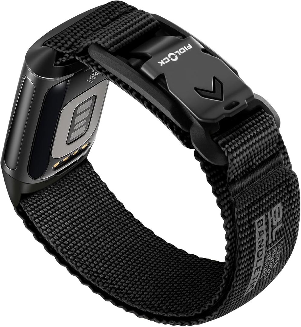 Bandletic Sport Band Compatible with Fitbit Charge 6/5 Bands for Men and Women, Rugged Soft Nylon Wristbands Replacement Straps with Magnetic Fidlock V-Buckle for Fitbit Charge 5/6 Fitness Tracker (Large(7.1"-8.5"), Black)