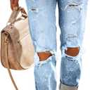 KUNMI Women's Ripped Mid Waisted Boyfriend Jeans Loose Fit Distressed Stretchy Denim Pants (Blue, XS) 1009-blue 