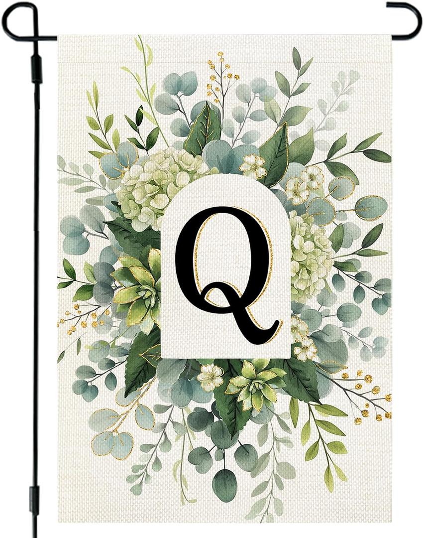 CROWNED BEAUTY Monogram Initial Letter Q Garden Flag Outside 12x18