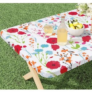 misaya Rectangle Vinyl Tablecloth, Fitted Table Cover, 100% Waterproof, Elastic Edge, Flannel Backing, Plastic Tablecloth Fit 7 Foot Folding Tables for Picnic, Camping, Outdoor (Flowers, 30x84 inch)