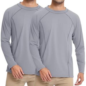Bombrooster 2 Pack UPF 50+ Mens Swim Shirt Long Sleeve Rash Guard – Moisture Wicking, Cooling Nylon for Sun Protection & Outdoor Activities Light Gray pack of 2 (L/XL)