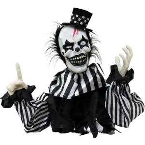 Haunted Hill Farm Scary Talking Groundbreaker Clown, Halloween Animatronic with Motion and Touch Activated Lights and Sounds, Battery Operated Indoor or Covered Outdoor Halloween Decorations