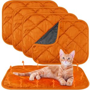 4 Pack Self Heating Cat Pad Self Warming Dog Mat Reflects Body Heat Extra Warm Thermal Pet Pad Washable Dog Cat Bed Crate Bed Mat Blanket (Orange, 16 x 20 Inch)