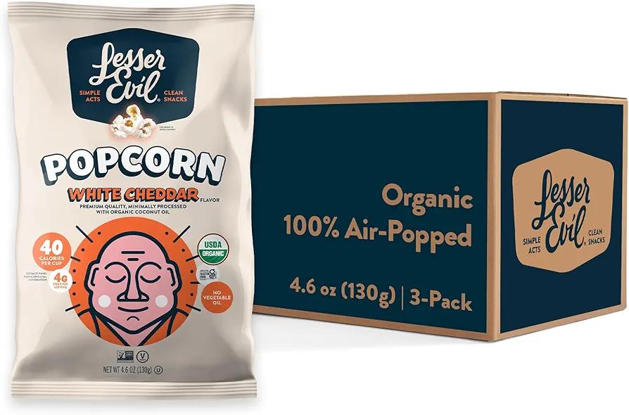 LesserEvil No Cheese Cheesiness Organic Popcorn, Premium Quality, Minimally Processed, No Vegetable Oil, 4.6 Oz, Pack of 3. EXP May 8 2026