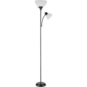 Globe Electric 67135 72" Torchiere Floor Lamp and Adjustable Reading Light, Matte Black, Frosted Shade, Dual Rotary Switch, 3-Step Dimming, Modern Lighting for Living Room or Office