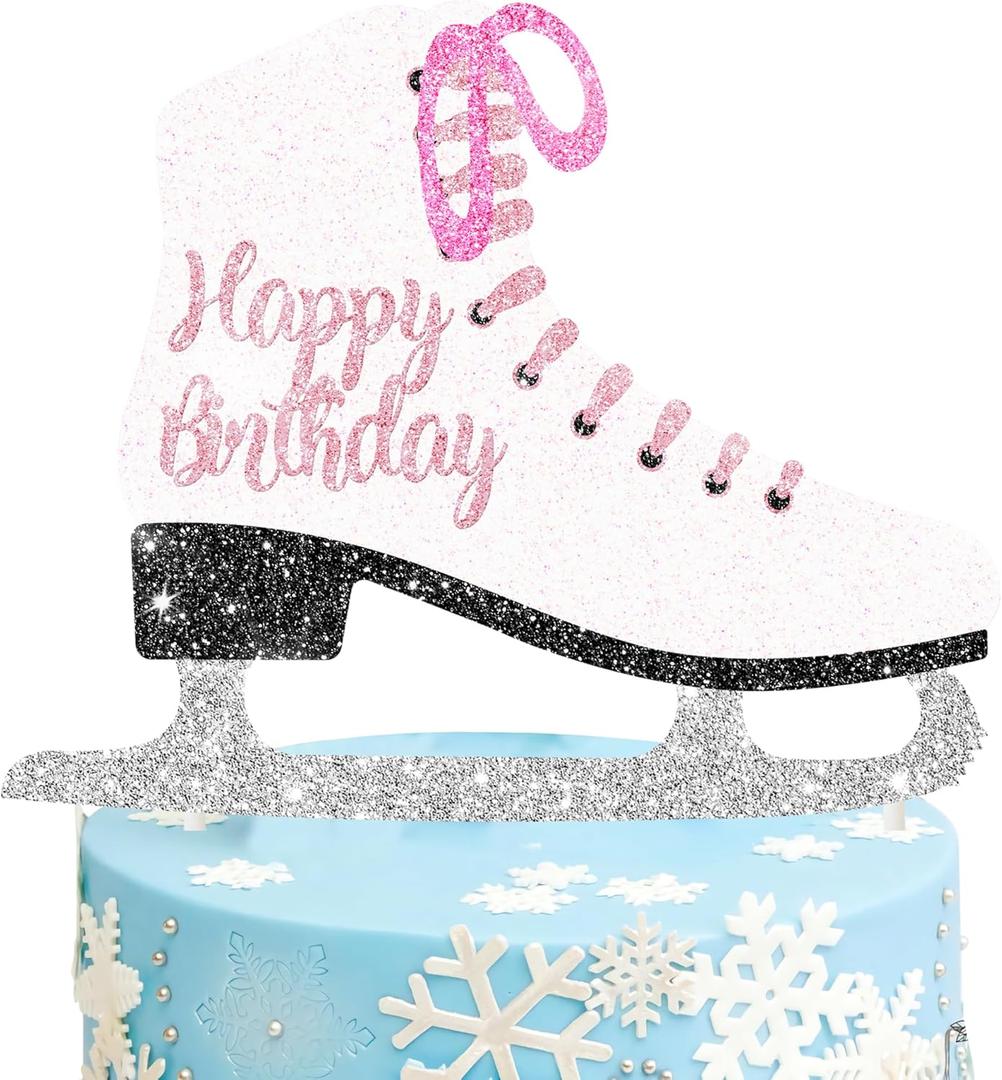Ice Skating Cake Topper Glitter Ice Skating Lover Birthday Cake Decoration Figure Skating Themed Birthday Party Decorations for Winter Wonderland Birthday Party Ice Skating Party Favors