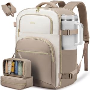 LOVEVOOK Travel Essentials Carry on Backpack 50L Travels Backpack for Women,Waterproof TSA Personal Item Travels Bag Airline Flight Approved,Large Carry on Luggage Laptop Backpack with Packing Cubes (Khaki - Beige White - Light Mud)