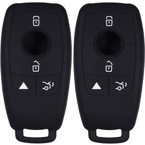Lcyam Silicone Remote Key Fob Covers Smooth Soft Rubber Case Fits for Mercedes-Benz A220 E63S AMG E-Class GLE 350 4MATIC 2019 2020 2021 (Black Black)