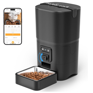 PAPIFEED Automatic Cat Feeder 6L 2.4G WiFi Smart Pet Feeder with Camera & Two-Way Audio, Adjustable Angle, Easy to Clean Detachable Feeding Schedule 1-10 Meals Per Day for Cats & Small Dogs - Black