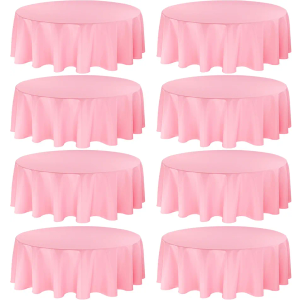 8 Pack Premium Pink Tablecloth - 120 Inch Round Table Covers - Washable Polyester Fabric - Wedding Party Reception Banquet Buffet Restaurant
