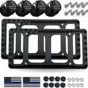 Silicone American Flag License Plate Frames- Rustproof Patriotic Gloss USA Stars and Stripes Flag Black Car Tag Holder Cover, 2 Pack for Front and Rear, with Mount Screws Caps, Automotive Accessories