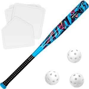 Grand Slam Set- Graffiti Plastic Bat, David Ortiz Backyard Baseball Set with 3 Balls, 4 Throw Down Bases