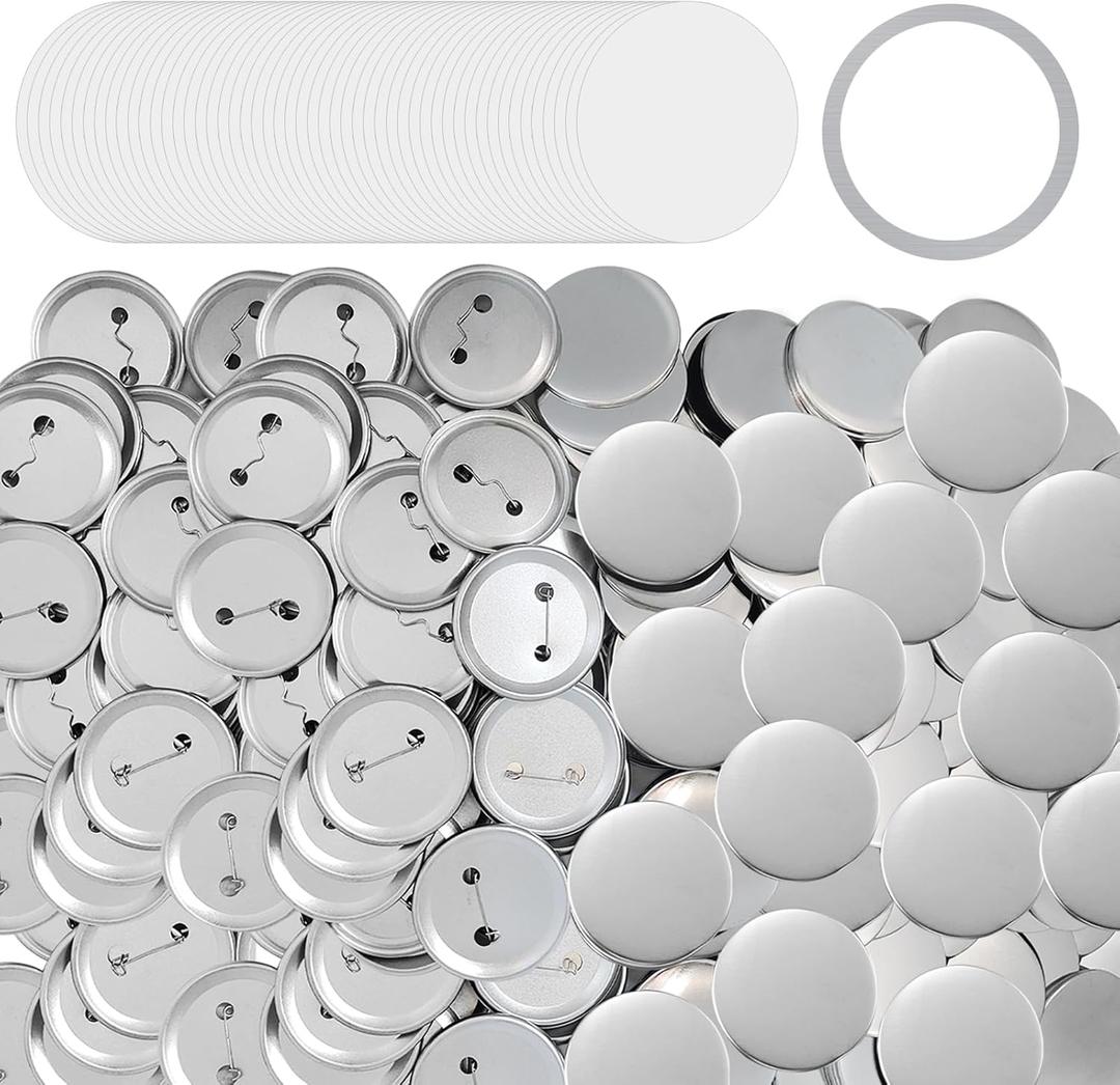 200 Sets 58mm/2.25" Button Maker Supplies, Complete DIY Supplies for Custom Buttons & Badges, Metal Covers, Metal Backs& Clear Film for Button Maker Machine, Pin Maker, Badge Button Press