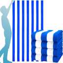 4 Packs Extra Large Bath Towels Striped Beach Towel Set Bathroom Sheets Bulk Oversized XL Big Soft Fluffy Absorbent Microfiber Turkish Blanket Hotel Shower Pool Hot Tub Toallas Bao Grandes Blue