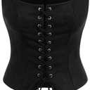 GORGLITTER Women's Sleeveless Western Cowgirl Rodeo Outfit Lace Up Vest Tops Pirate Renaissance Peasant Bodice 2025 Solid Black Medium