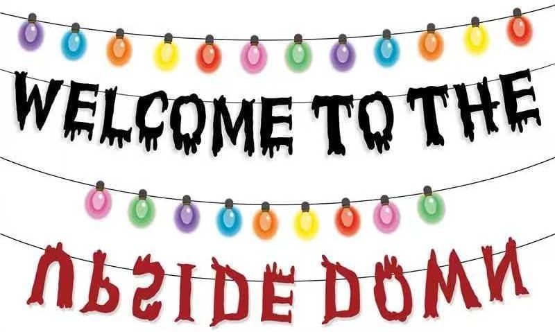 Welcome to the Upside Down Banner, Glitter Themed Party Spooky Halloween Birthday Banner for Themed Gathering Home Room Decoration Supplies