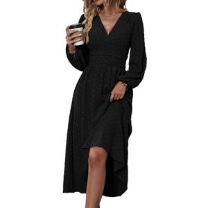 Womens Long Sleeve Dresses Maxi Wedding Guest Dresses (Large, Black)