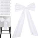 Large Satin Bow Decor with 50 Pack Chair Sashes - Perfect for Birthday, Wedding, Parties & Baby Shower | 24x36 Inch Giant Bows for Room Decor | Wide Fabric Ribbons for Banquet Chairs (White)