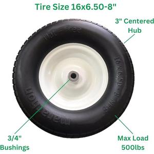 Marathon 16x6.50-8" Flat Free Tire on Wheel, 3" Hub, 3/4" Bushings
