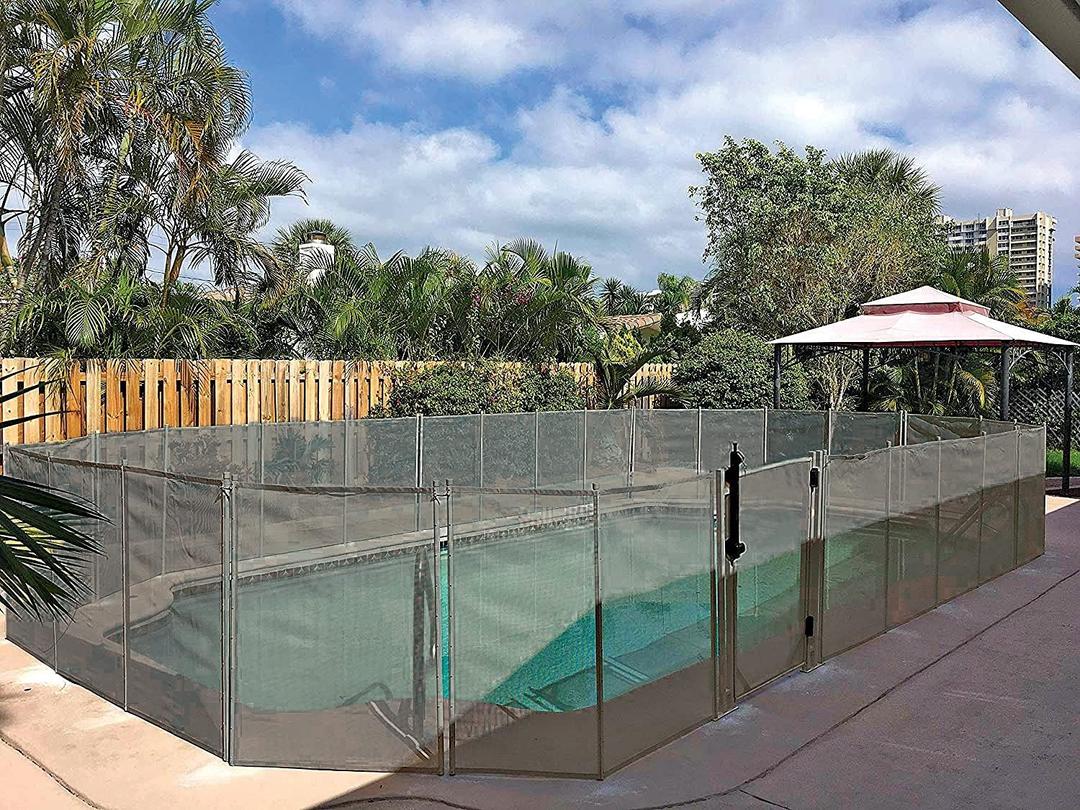 WaterWarden Pool Fence 5’ x 12’, Movable / Removable Child Safety Pool Fencing, Easy DIY Installation with Hardware, 5 Foot Inground Swimming Pool Fence to Protect Kids and Dogs, Grey Mesh, (48" H)