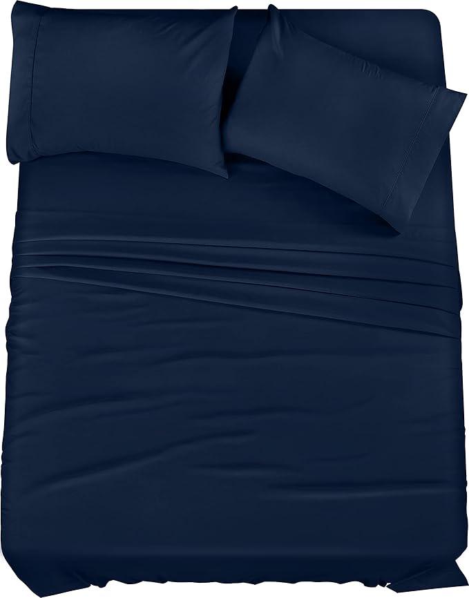 Utopia Bedding Queen Sheet Set – 3 Piece Bed Sheets for Queen Size Bed, Soft and Breathable Microfiber, Includes 1 Fitted Sheet, and 2 Pillowcases (Navy Blue)