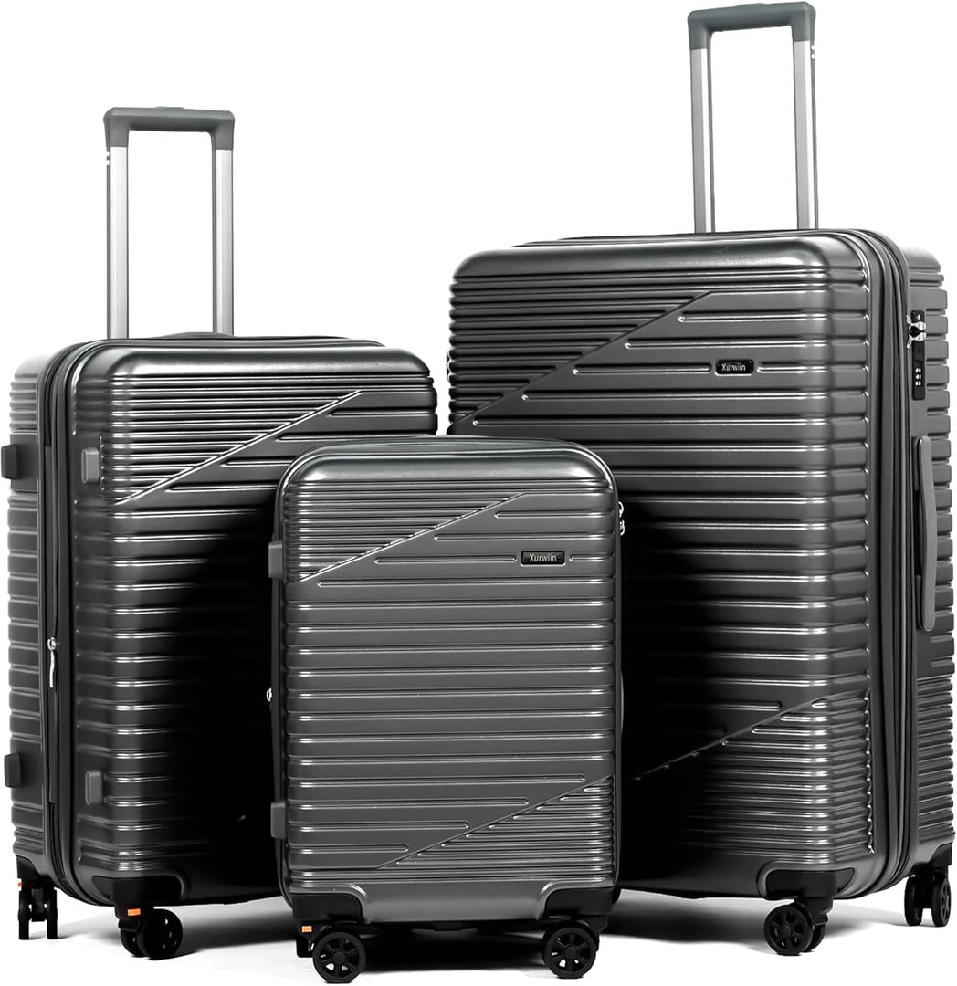 XURWIIN Luggage Sets 3 Piece Made of 100% Polycarbonate,Hardshell Suitcases With Detachable Spinner Wheels,Expandable,Carry On Suitcases with TSA Lock,Lightweight,Durable,(gray)