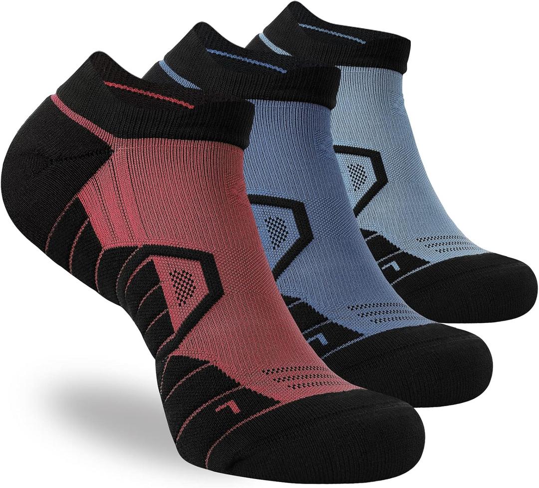 Hylaea Athletic Running Socks Cushion Padded Moisture Wicking Low Cut (X-Large, 3 Pairs Red Blue Green)