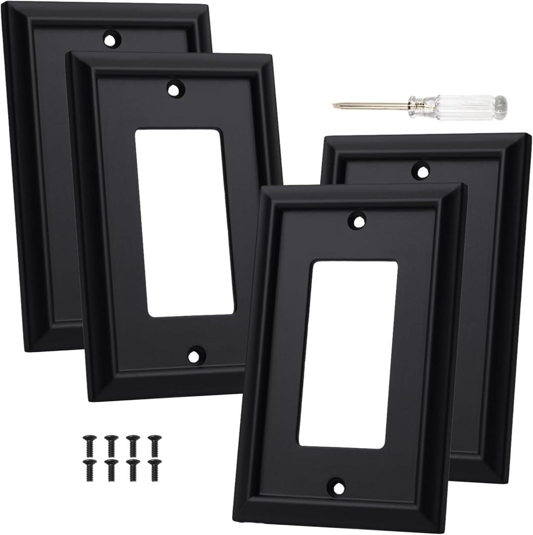 Outlet Covers Wall Plates, Light Switch Covers Switch Plates Bamboo Fiber Material Receptacle Switch Plate Outlet Cover of various 13 styles (Matte Black, 1 Gang Decorator 4 Pack)