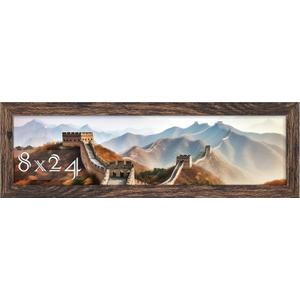 Picrit 8x24 Rustic Brown Poster Frame, Wooden Photo Frame, Shatterproof Cover for Wall Mount, Horizontal & Vertical Hanging Display, Gallery Wall Home Decor, 1 Pack