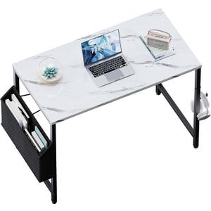 Pamray 32 Inch Computer Desk for Small Spaces with Storage Bag, Home Office Work Desk with Headphone Hook, Small Study Writing Table (Marble)