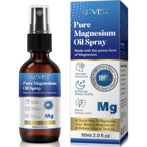 Magnesium Oil Spray, 100% Pure Magnesium Chloride, Magnesium Spray for Feet, Alleviates Headaches, Boosts Energy Levels, Relieves Muscle Tension 60ml (Pack of 2)
