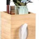 Tissue Box Cover, Bamboo Tissue Box Cover with Storage Tray Square Tissue Box Covers Holder for Bathroom, Bedroom, Dinner Table, Office, Tabletop 6" x 6" x 7.4"