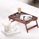 2 Pack Bamboo Bed Tray Table with Folding Legs,Breakfast Trays,Serving Tray for Food and Snack,Laptop Trays for Working(Brown)