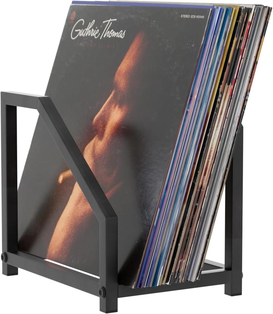 Metal Record Stand for Tabletop Holds 40 LPs, Vinyl Record Holder with Square Base & Non-Slip Pads, All Metal Album Display Storage for Home Decor