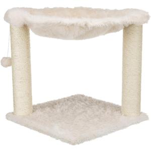 TRIXIE Baza XXL Cat Scratching Posts, Indoor Cat Furniture with Plush Hammock, Jute Scratcher Posts and Dangling Toy Ball, 18.1" L x 18.1" W x 19.7" H, Cream