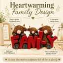 Cute Highland Cow Family Figurine Holding Red Family Letters, Romantic Resin Statue as Heartwarming Housewarming Gift, Shelf & Mantel, Unique Animal Sculpture for Family & Animal Lovers (C)