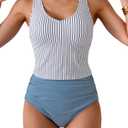 Eomenie Two Piece Tankini Swimsuits for Women Tummy Control Bathing Suits Cutout Back Swim Tank Top with High Waisted Bottom M