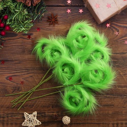 6Pcs Christmas Tree Topper Lime Green Furry Christmas Decorations Xmas Tree Picks Curly Stems Elf Vase Ornaments Home Party Decor