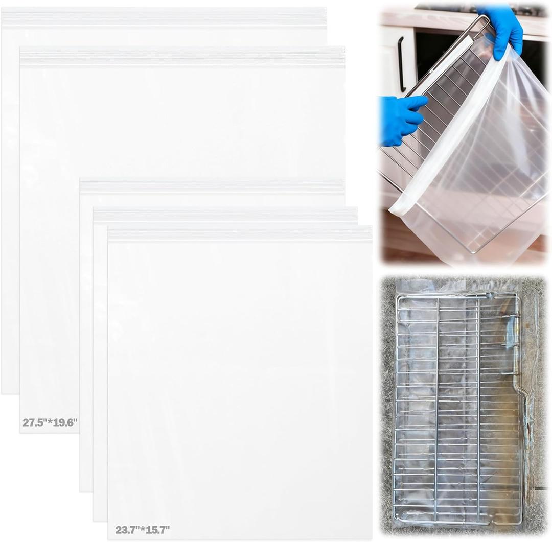 XANGNIER 5 Pack No Scrub Oven Rack Cleaning Bags, No Cleaner Included, Simple to Use, No Messy Hands Reusable Leakproof Soaking Cleaner Bags for Removable Metal Rack, BBQ Grills, Grill Grate