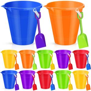 Didaey 6 Set 9 Inch Beach Sand Buckets and Shovels Set Includes Large Sand Buckets and Shovels Beach Pails Toys for Kids for Summer Theme Party Favors Summer Game (6 Colors), Buckets: 9 inches, Shovels: 7.5 x 2.5 inches